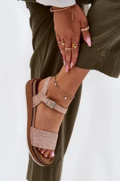 Discount INBLU Sandały Damskie Z Plecionką Na Pasku GS000050 Różowe