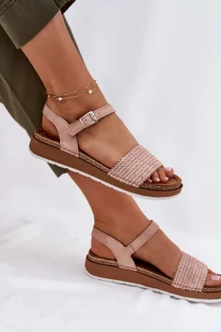 Discount INBLU Sandały Damskie Z Plecionką Na Pasku GS000050 Różowe