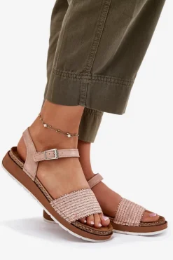 Discount INBLU Sandały Damskie Z Plecionką Na Pasku GS000050 Różowe