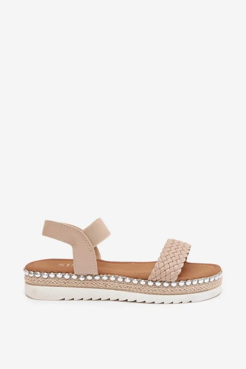 Sandały Płaskie>Boto Sandały Damskie Z Plecionką Na Zdobionej Platformie Beżowe Velara