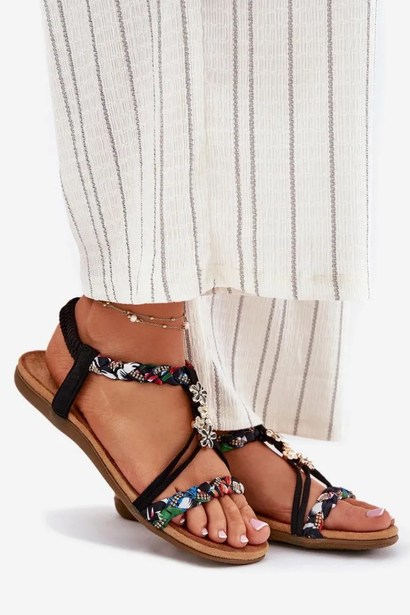 Sandały Płaskie>Evento Sandały Damskie Z Przypinkami I Plecionymi Paskami Czarne Nusoreth