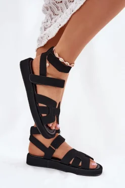 Boto Sandały Damskie Z Rzepami Czarne Uvissa Czarny