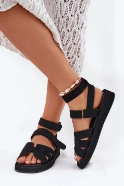 Boto Sandały Damskie Z Rzepami Czarne Uvissa Czarny