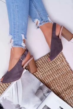 Sale Sandały Damskie Zamszowe Ciemnoszare Celian Damskie Sandały Na Obcasie