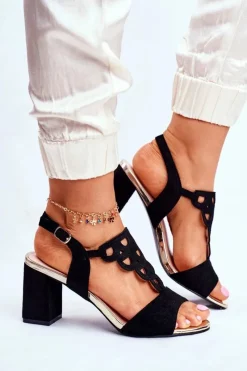 Sandały Na Obcasie>Buty damskie Vinceza Sandały Damskie Zamszowe Czarne Vision