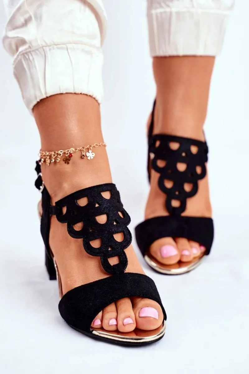 Sandały Na Obcasie>Buty damskie Vinceza Sandały Damskie Zamszowe Czarne Vision