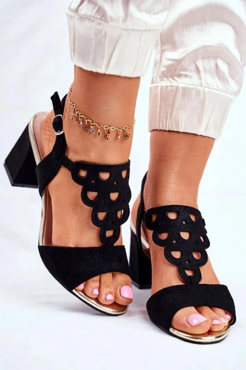 Sandały Na Obcasie>Buty damskie Vinceza Sandały Damskie Zamszowe Czarne Vision