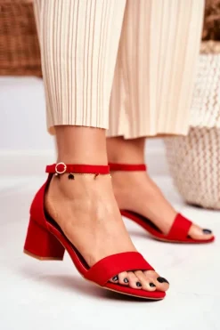 Sandały Na Obcasie>Boto Sandały Damskie Zamszowe Czerwone Oh Baby!