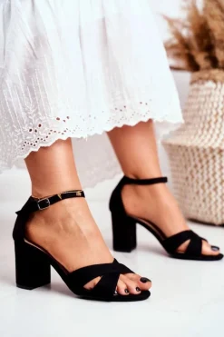 Sandały Na Obcasie>Boto Sandały Damskie Zamszowe Czarne Lady Milion