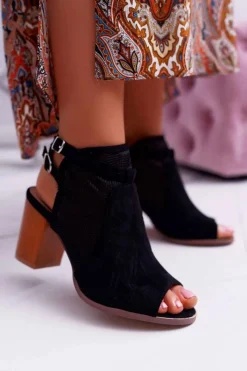 Sandały Na Obcasie>Boto Sandały Damskie Zamszowe Czarne Thido
