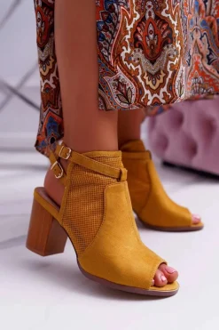 Sandały Na Obcasie>Boto Sandały Damskie Zamszowe Żółte Thido