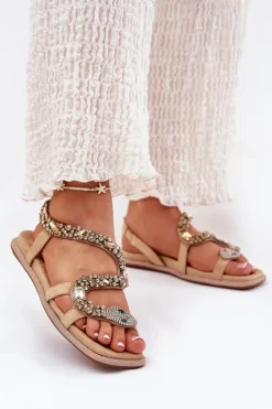 Clearance Artiker Sandały Damskie Ze Zdobieniem Wąż Eko Zamszowe 56C1361 Beżowe Beżowy