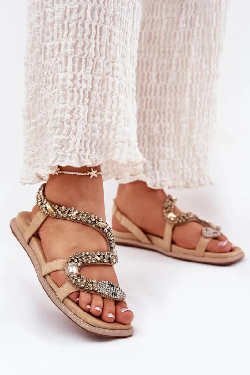 Clearance Artiker Sandały Damskie Ze Zdobieniem Wąż Eko Zamszowe 56C1361 Beżowe Beżowy