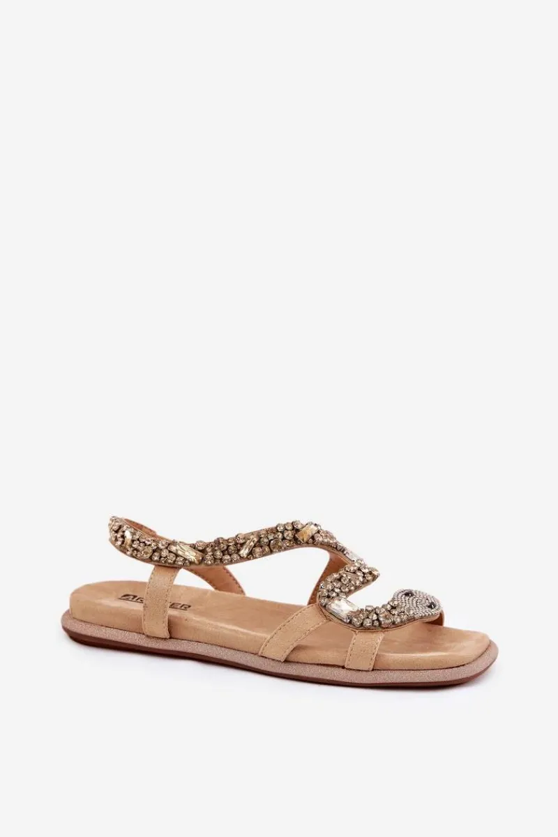 Clearance Artiker Sandały Damskie Ze Zdobieniem Wąż Eko Zamszowe 56C1361 Beżowe Beżowy