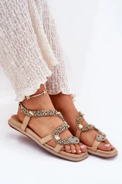 Clearance Artiker Sandały Damskie Ze Zdobieniem Wąż Eko Zamszowe 56C1361 Beżowe Beżowy