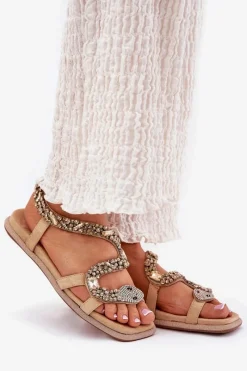 Clearance Artiker Sandały Damskie Ze Zdobieniem Wąż Eko Zamszowe 56C1361 Beżowe Beżowy