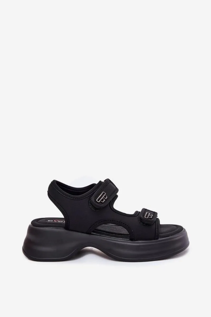 Sandały Płaskie>Evento Sandały Damskie Ze Złotymi Detalami Czarne Luvira Czarny