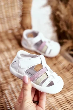 Clearance Evento Sandały Dziecięce na Rzepy Brokat Białe Ontario