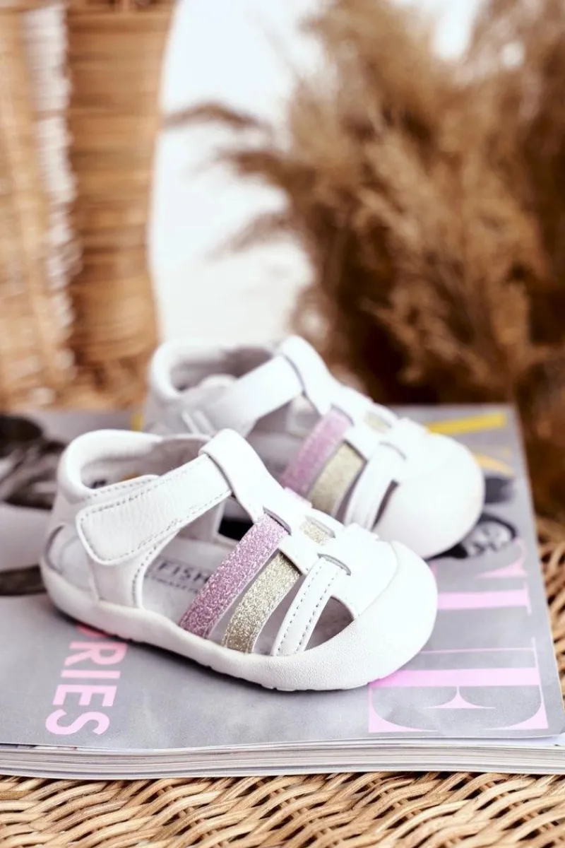 Clearance Evento Sandały Dziecięce na Rzepy Brokat Białe Ontario