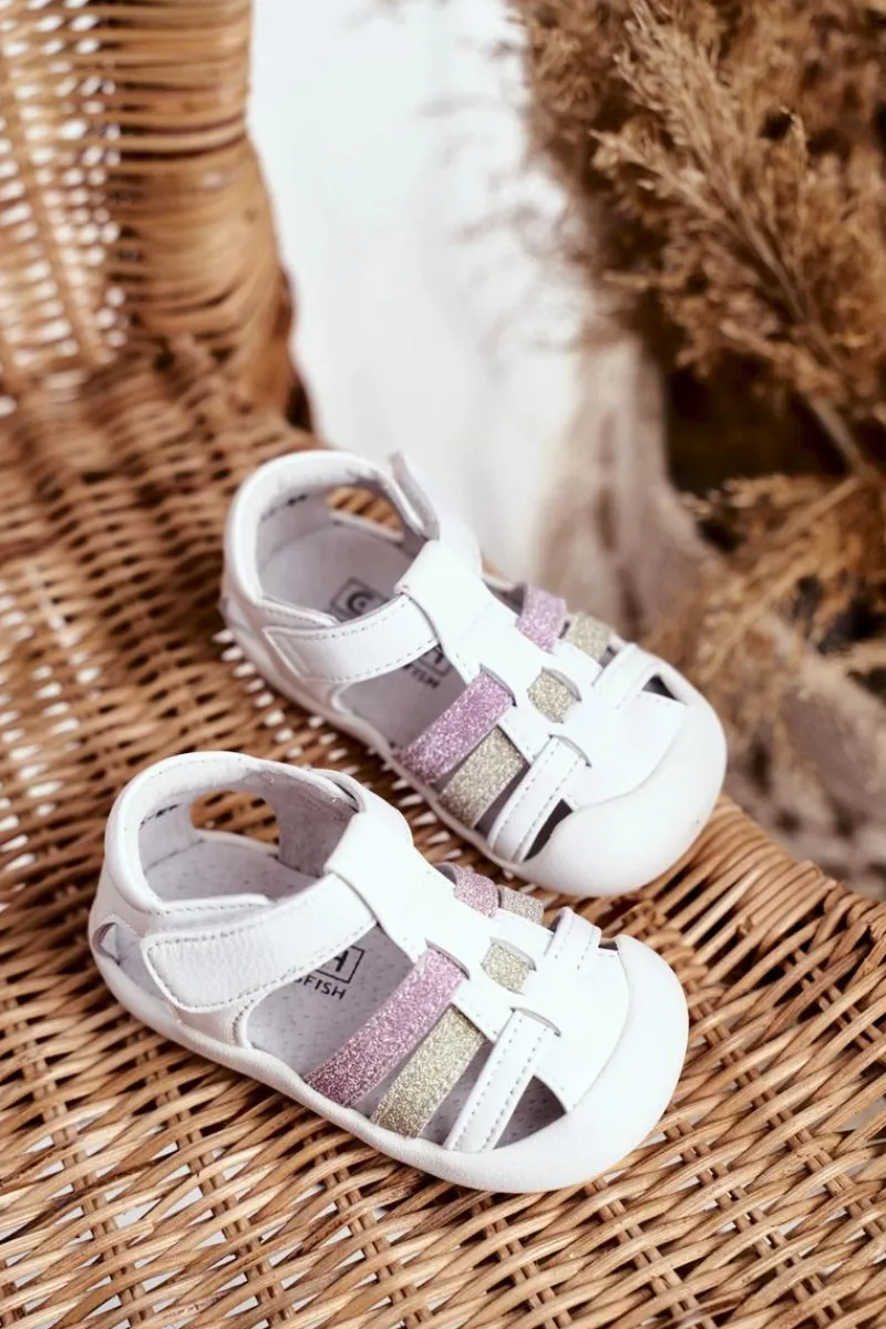 Clearance Evento Sandały Dziecięce na Rzepy Brokat Białe Ontario