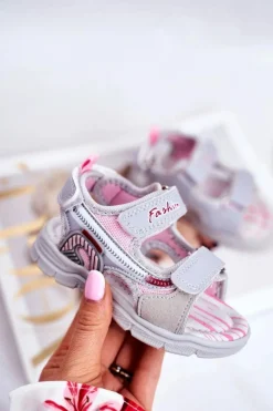 Outlet Boto Sandały Dziecięce na Rzepy Szare Grobino