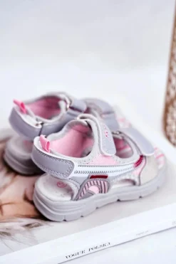 Outlet Boto Sandały Dziecięce na Rzepy Szare Grobino