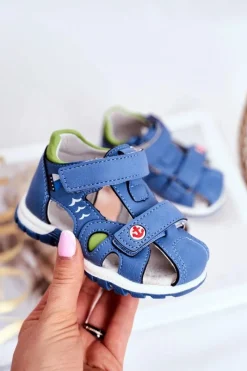 New Boto Sandały Dziecięce na Rzepy Niebieskie Nubira