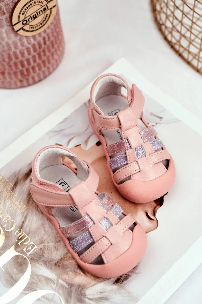 Best Sandały Dziecięce na Rzepy Brokat Różowe Ontario Dzieci Dziewczęce