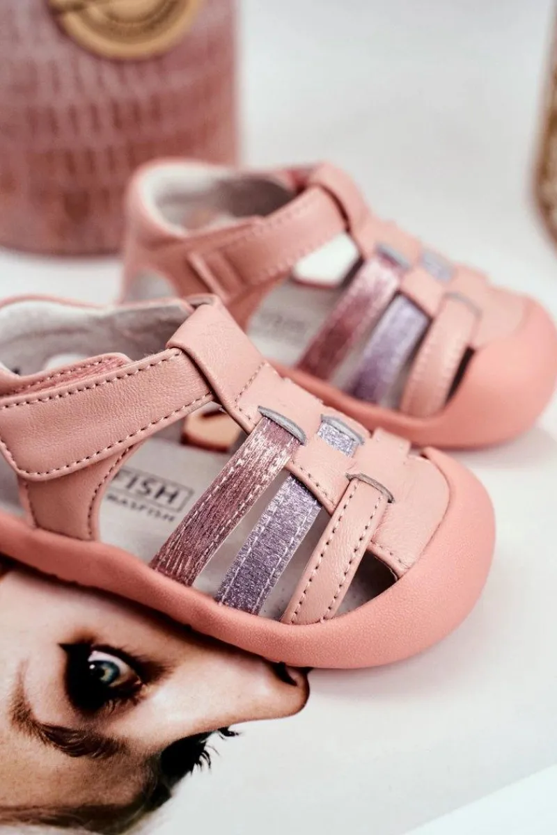 Best Sandały Dziecięce na Rzepy Brokat Różowe Ontario Dzieci Dziewczęce