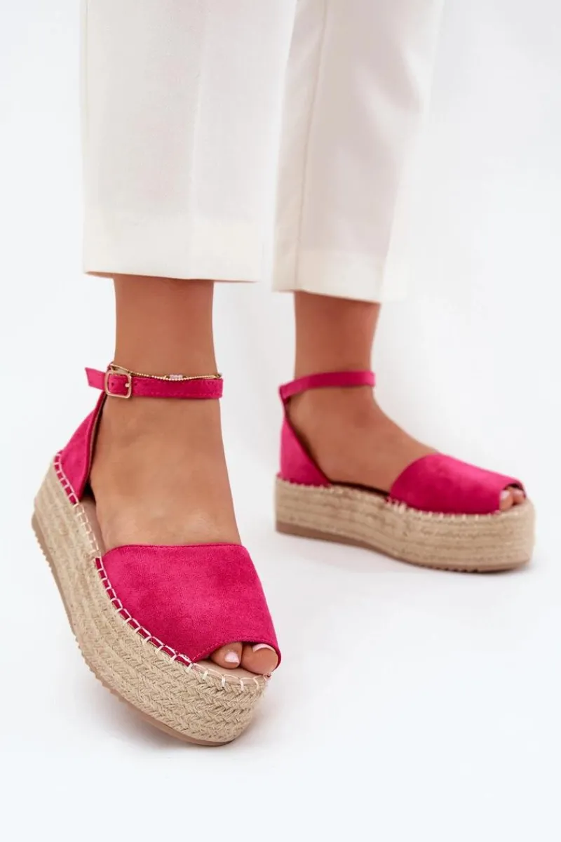 Best Boto Sandały Espadryle Damskie Na Platformie Z Plecionką Fuksja Selise Różowy
