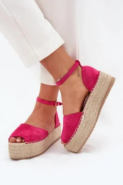 Best Boto Sandały Espadryle Damskie Na Platformie Z Plecionką Fuksja Selise Różowy