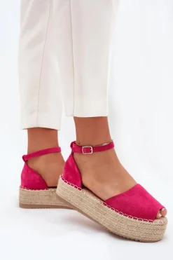 Best Boto Sandały Espadryle Damskie Na Platformie Z Plecionką Fuksja Selise Różowy