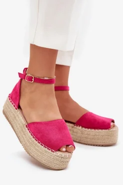 Best Boto Sandały Espadryle Damskie Na Platformie Z Plecionką Fuksja Selise Różowy