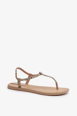 Sandały Japonki Z Brokatem Damskie 26914 Class Brilha Fem Złote Damskie Sandały Gumowe|Sandały Płaskie