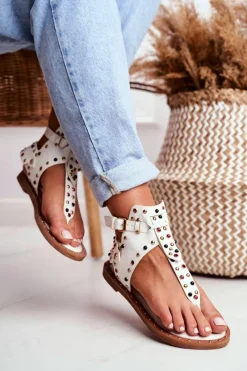 Sandały Płaskie>Boto Sandały Japonki Z Dżetami Lu Boo Białe