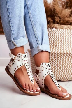 Sandały Płaskie></noscript>Boto Sandały Japonki Z Dżetami Lu Boo Białe