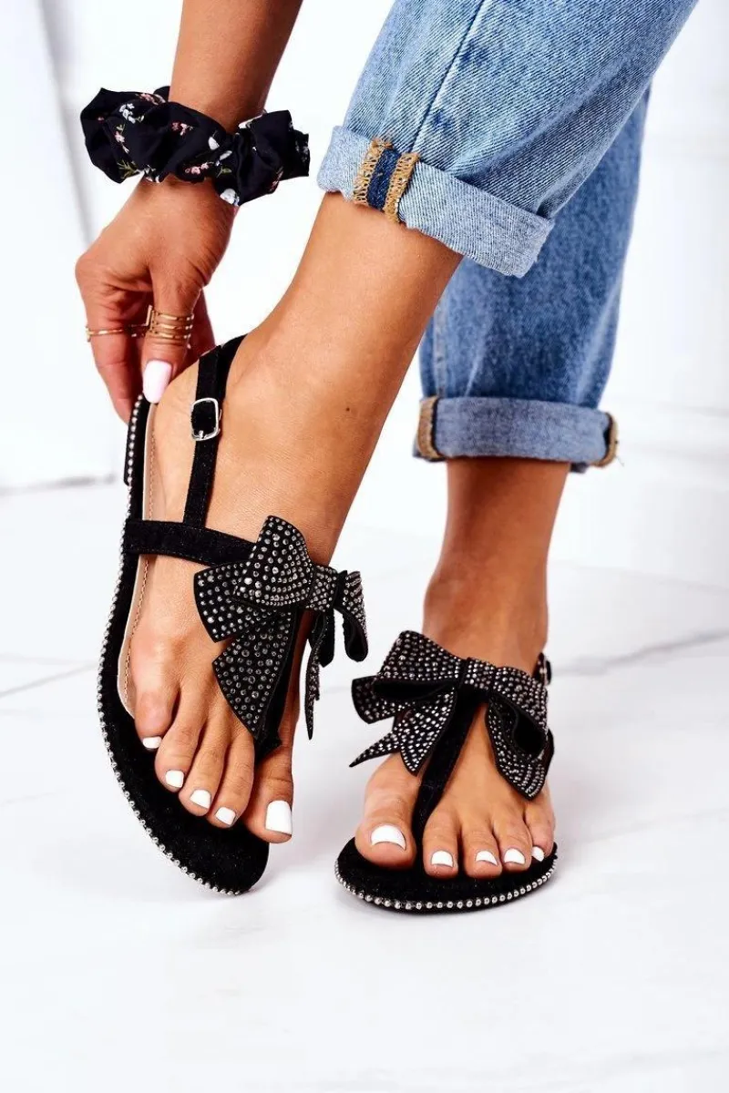 Sandały Płaskie>Boto Sandały Japonki Z Kokardką Lu Boo Czarne