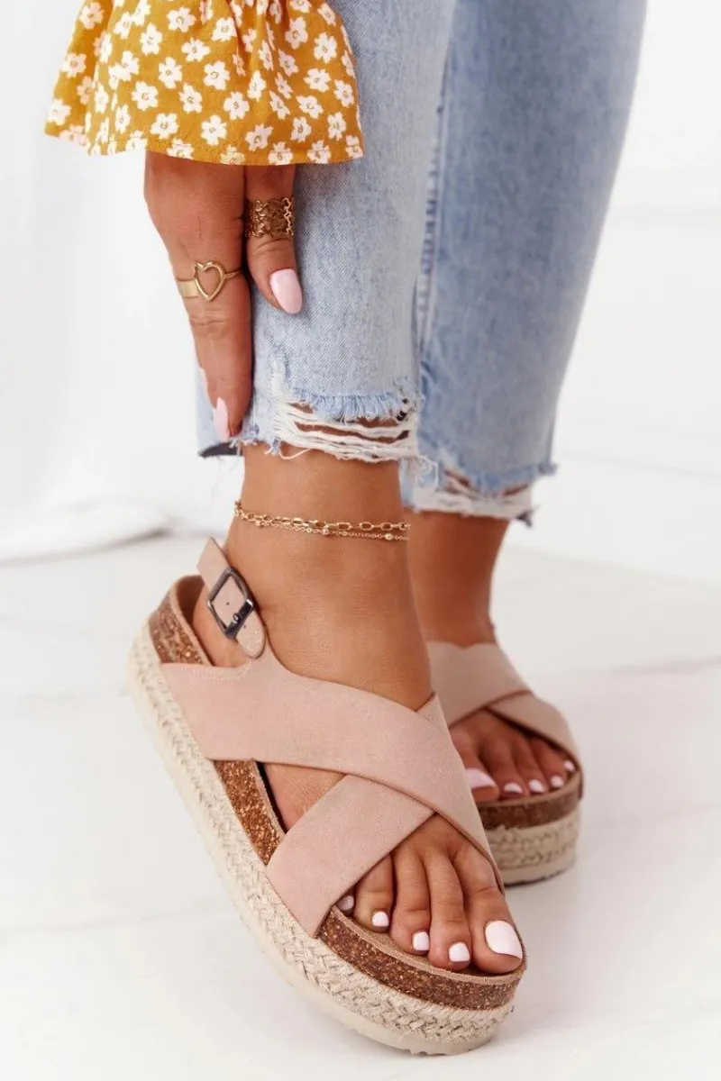 Best Big Star Shoes Sandały Na Korkowej Platformie Big Star FF274A130 Beżowe