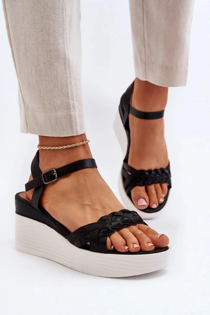 Discount Boto Sandały Na Koturnie Czarne Esinna Czarny