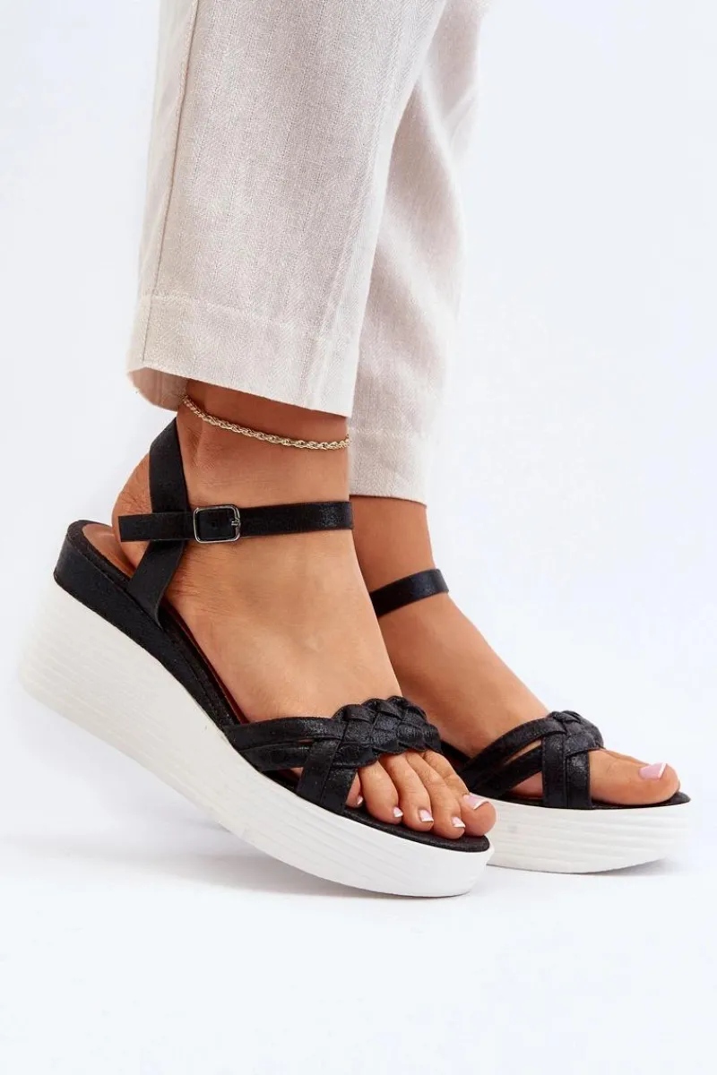 Discount Boto Sandały Na Koturnie Czarne Esinna Czarny