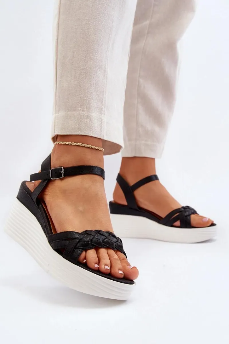 Discount Boto Sandały Na Koturnie Czarne Esinna Czarny