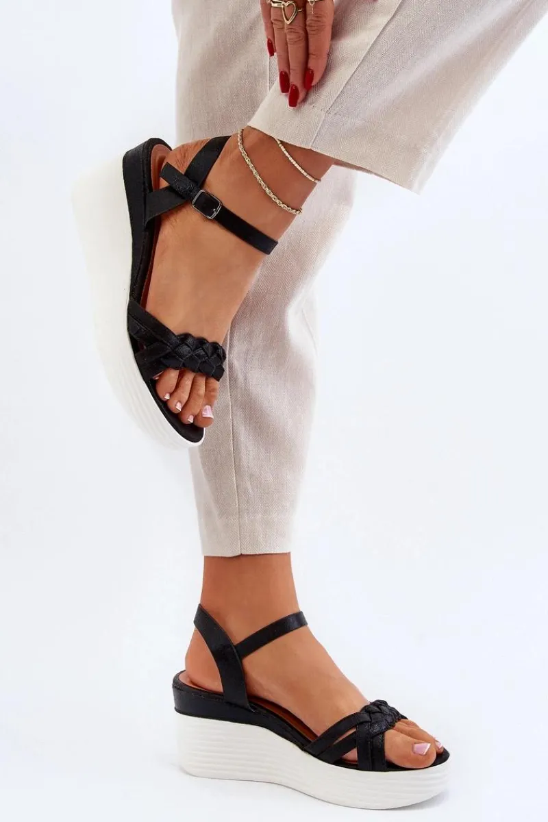 Discount Boto Sandały Na Koturnie Czarne Esinna Czarny