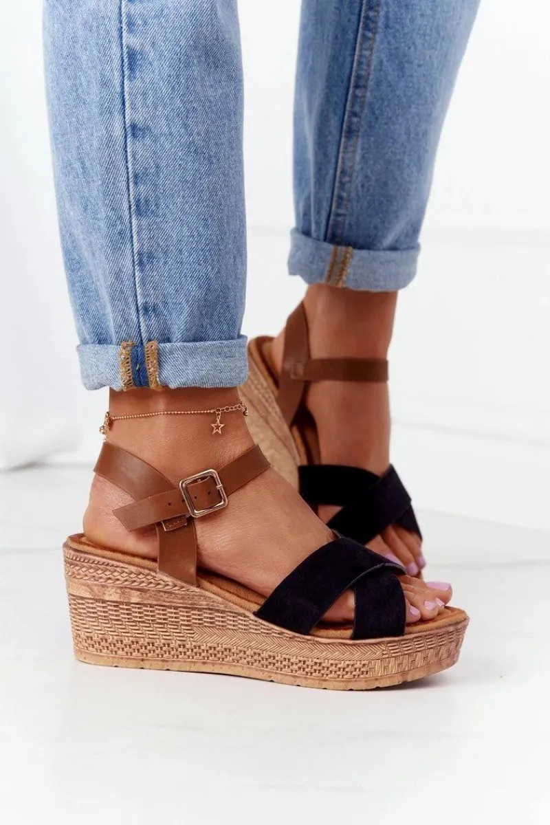 Online Damskie buty S.Barski Sandały Na Koturnie S.Barski GD-38 Czarne