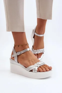 Sandały Na Koturnie>Boto Sandały Na Koturnie Srebrne Esinna