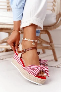 Hot Sandały Na Koturnie W Stylu Marynarskim Czerwone La Isla Bonita Damskie Sandały Na Koturnie