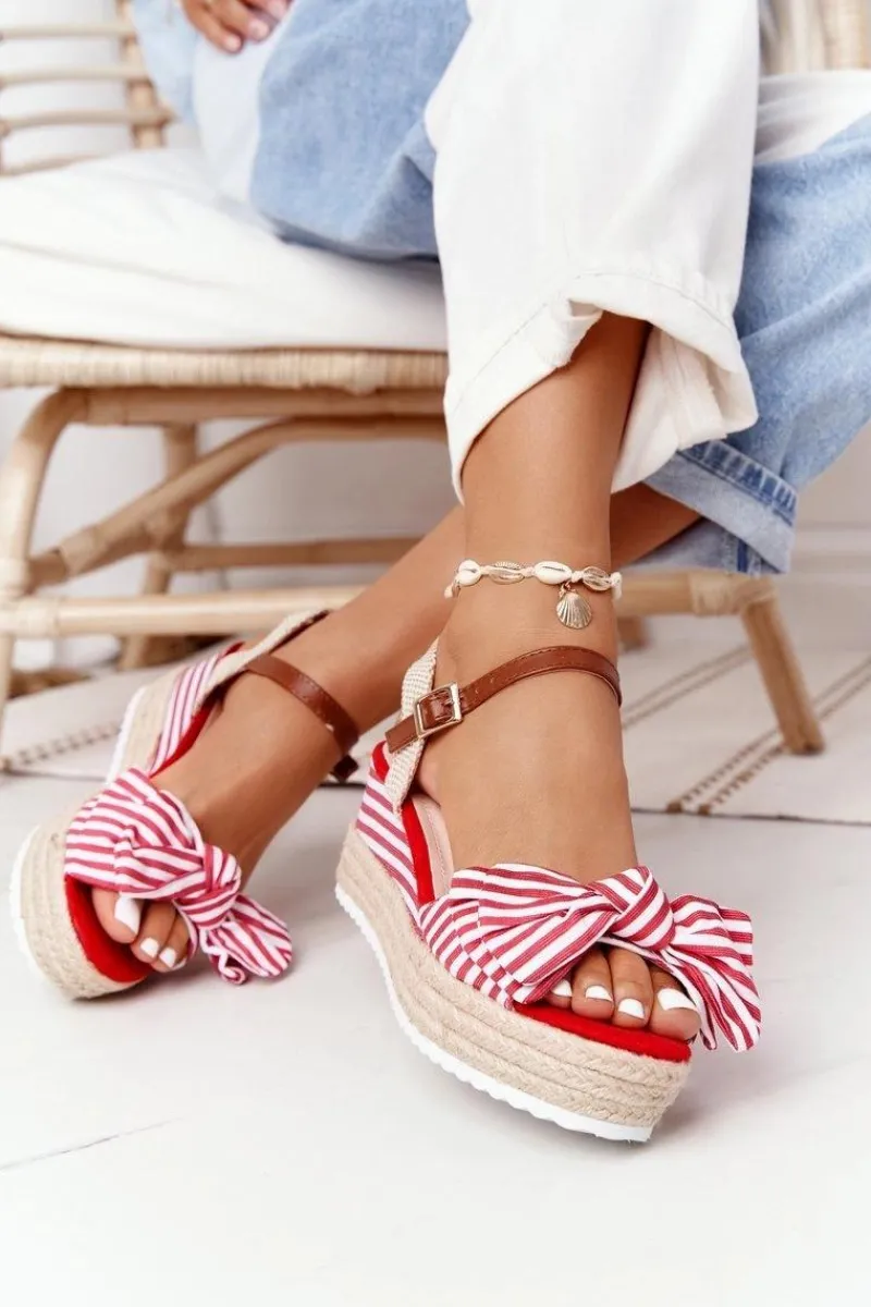 Hot Sandały Na Koturnie W Stylu Marynarskim Czerwone La Isla Bonita Damskie Sandały Na Koturnie