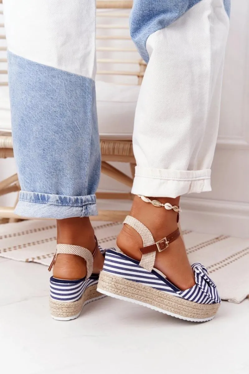 Sandały Na Koturnie>Boto Sandały Na Koturnie W Stylu Marynarskim Niebieskie La Isla Bonita