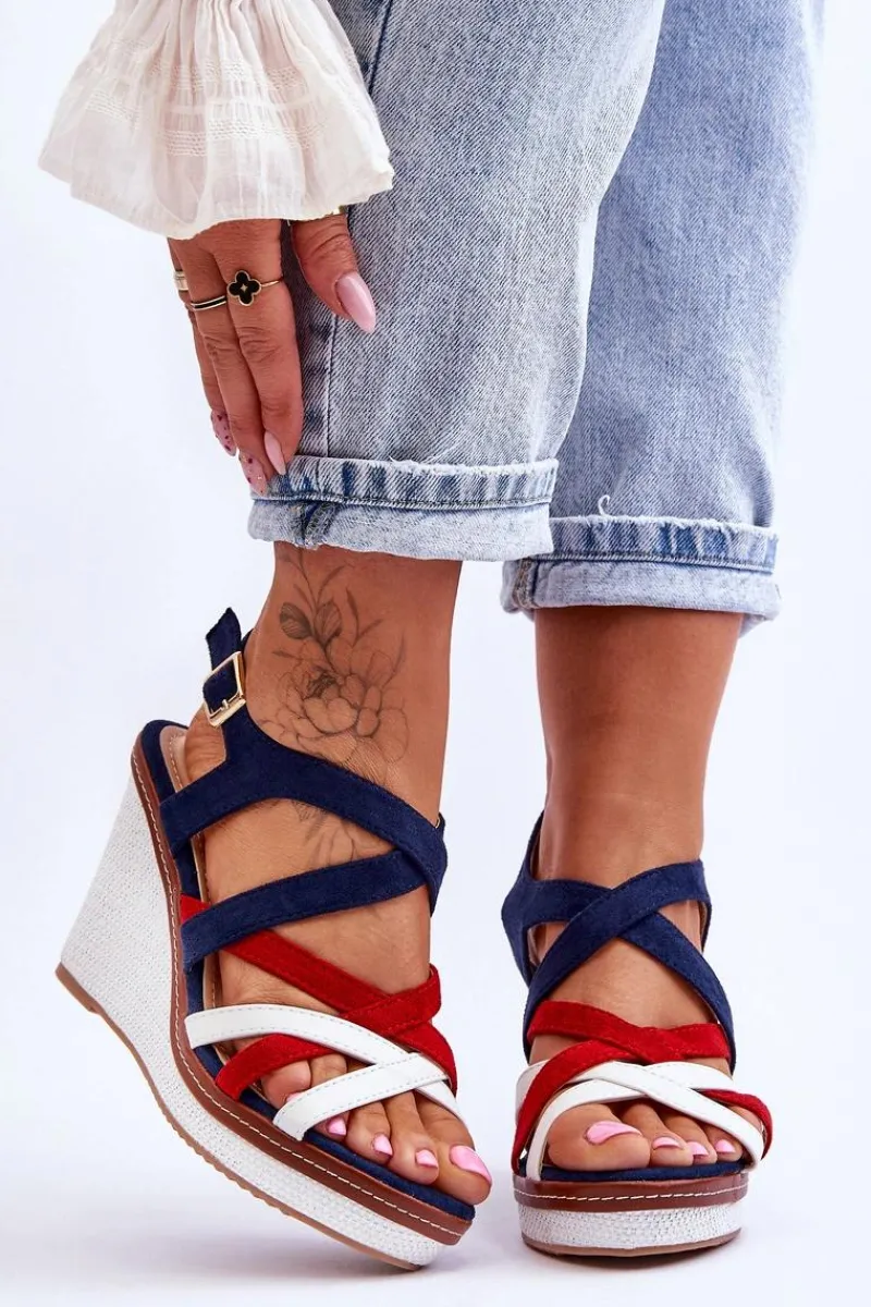 Sandały Na Koturnie>Boto Sandały Na Koturnie Z Paseczkami Granatowe Ellen