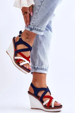 Sandały Na Koturnie>Boto Sandały Na Koturnie Z Paseczkami Granatowe Ellen