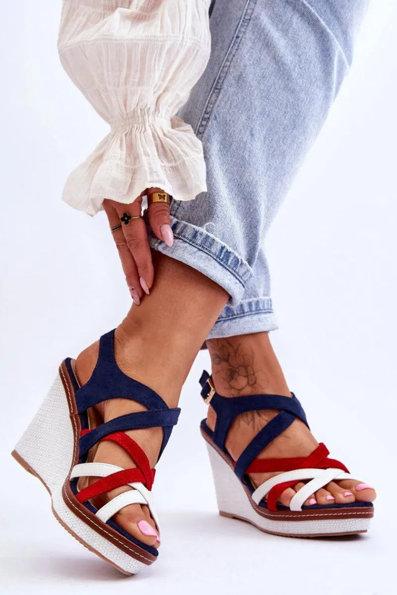 Sandały Na Koturnie>Boto Sandały Na Koturnie Z Paseczkami Granatowe Ellen